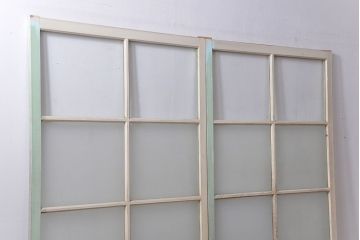 アンティーク ペンキのはげたガラス戸2枚セット(引き戸)