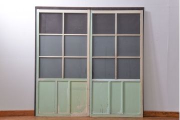 アンティーク ペンキのはげたガラス戸2枚セット(引き戸)