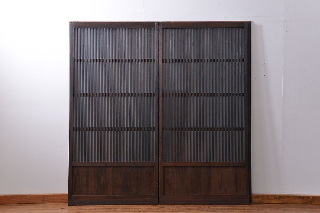 古民具・骨董 古いガラス格子戸2枚セット(和風建具)
