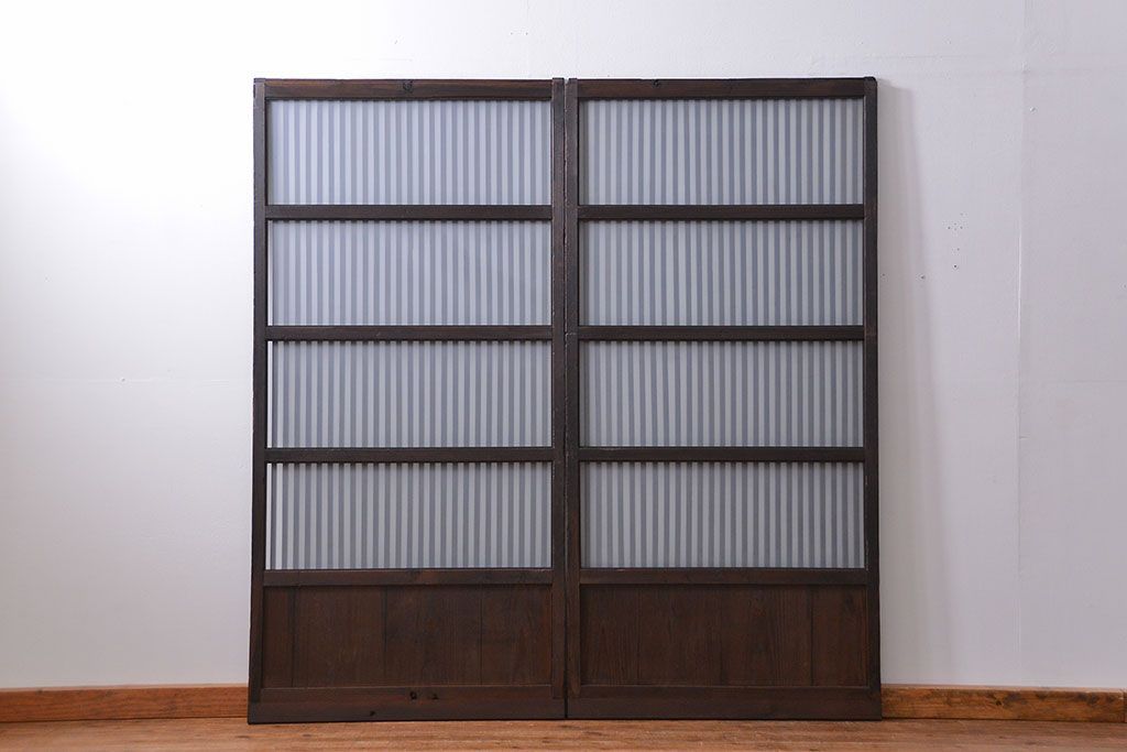 古民具・骨董 古いガラス格子戸2枚セット(和風建具)