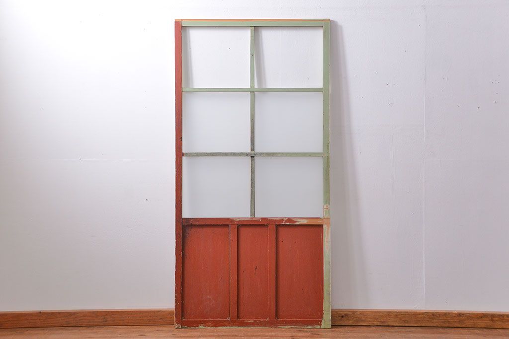 アンティーク ペンキのはげたガラス戸1枚(引き戸)