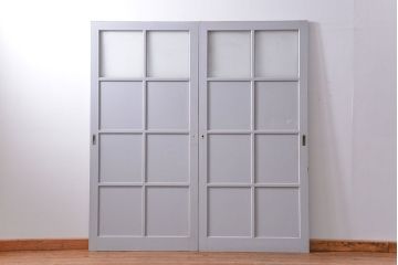 昭和レトロ 太い框組みの大きなガラス戸　2枚セット(引き戸)