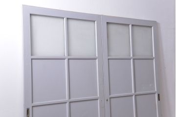 昭和レトロ 太い框組みの大きなガラス戸　2枚セット(引き戸)