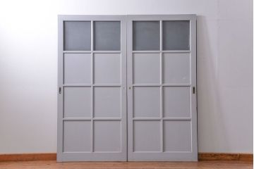 昭和レトロ 太い框組みの大きなガラス戸　2枚セット(引き戸)