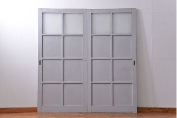 昭和レトロ 太い框組みの大きなガラス戸　2枚セット(引き戸)