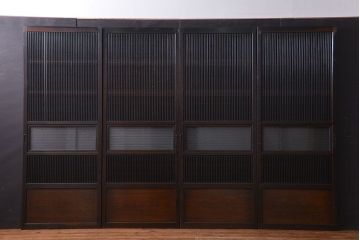 アンティーク 味わい深い　裏障子付き幅せま格子戸4枚セット(引き戸)