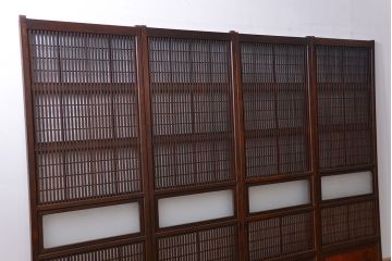 古民具・骨董 腰板欅材の上質な裏障子付き幅せま格子戸　4枚セット