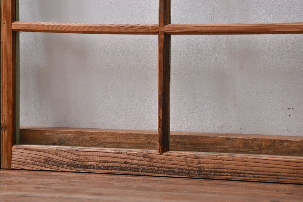 アンティーク 古い木味とペンキのはげたガラス窓　2枚セット(ガラス戸、引き戸)