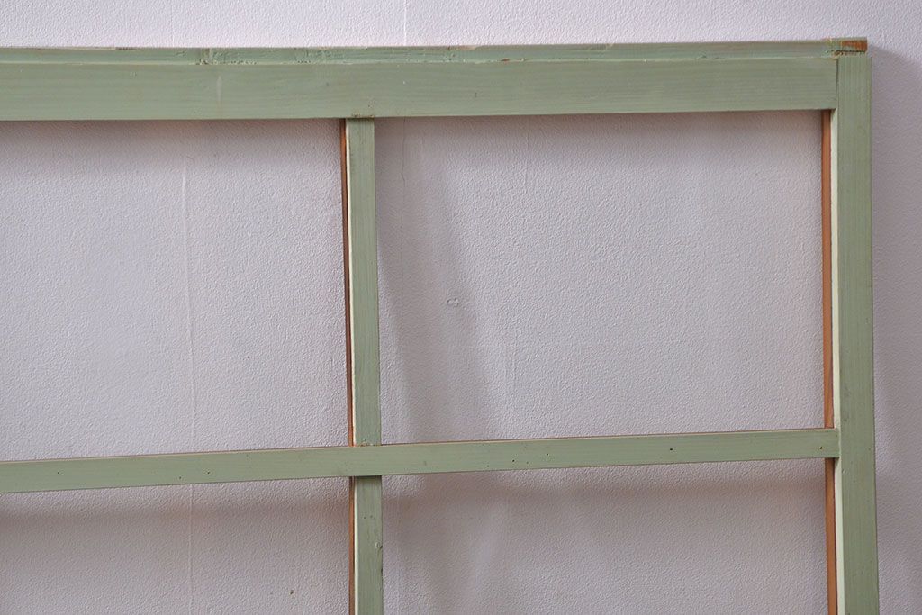 アンティーク 古い木味とペンキのはげたガラス窓　2枚セット(ガラス戸、引き戸)