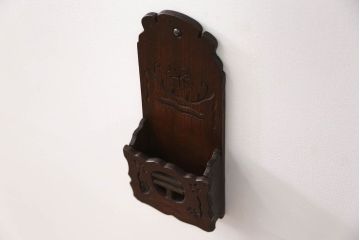 アンティーク雑貨　アンティーク 珍品!古い木の彫刻入り状差し(カードケース、図書館、図書室)