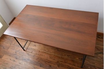 ラフジュ工房オリジナル　古材天板のシンプルなペイント鉄脚ダイニングテーブル