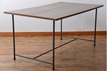 ラフジュ工房オリジナル　古材天板のシンプルなペイント鉄脚ダイニングテーブル