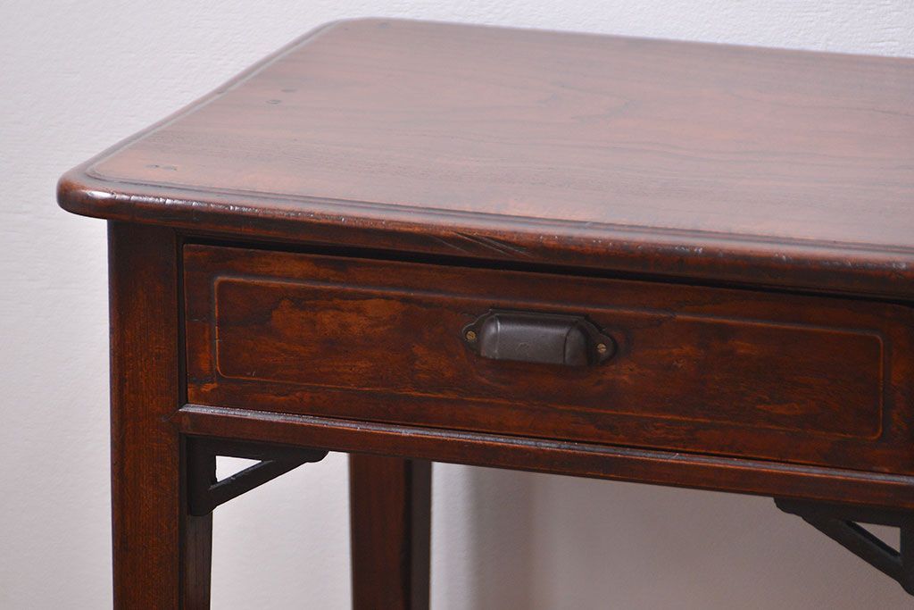 アンティーク家具　アンティーク 古い木の上質な引き出し付きサイドテーブル(机)