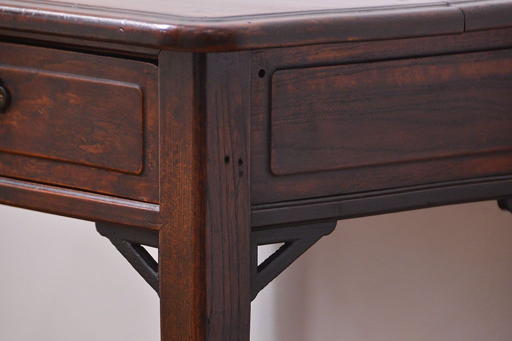 アンティーク家具　アンティーク 古い木の上質な引き出し付きサイドテーブル(机)