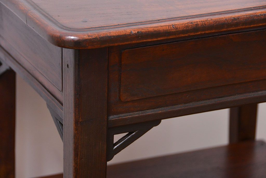 アンティーク家具　アンティーク 古い木の上質な引き出し付きサイドテーブル(机)