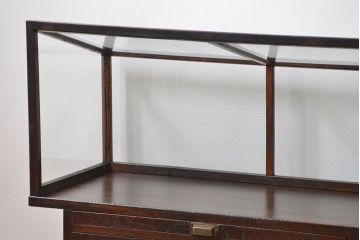 アンティーク家具　和製アンティーク　珍品　欅材を使用した古い時計屋のガラス枠付き修理用作業台(机・テーブル)