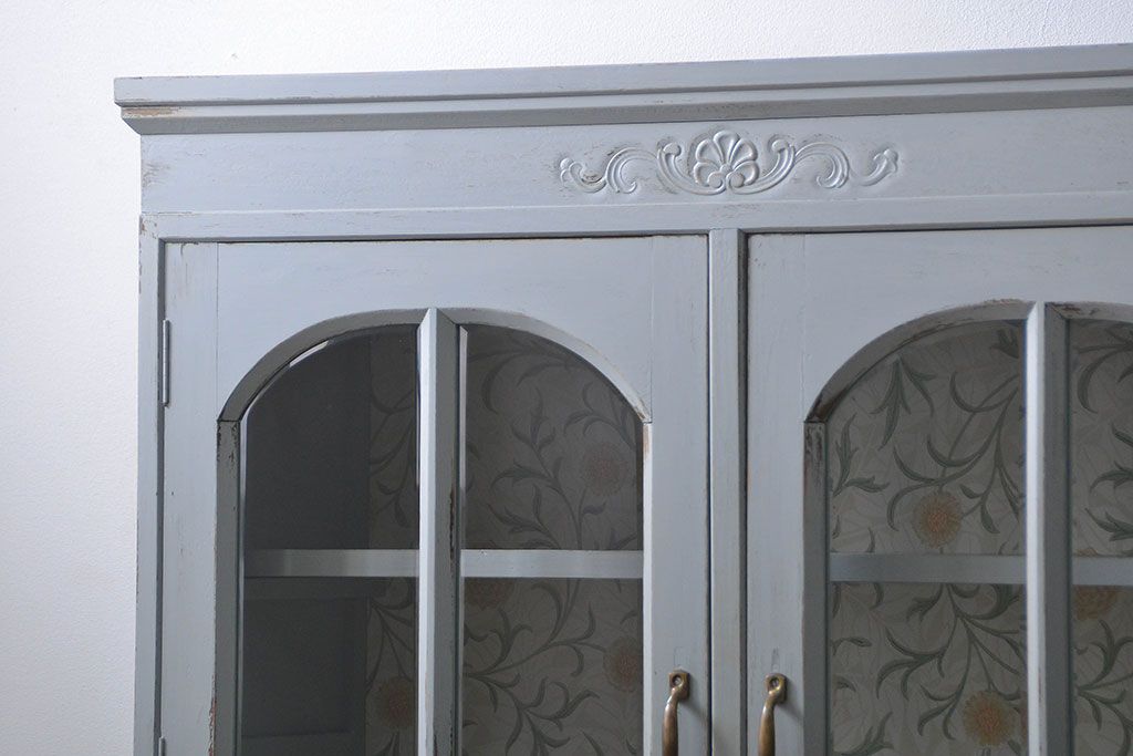 アンティーク家具　アンティークペイント　かわいい二段重ね食器棚(カップボード、収納棚)