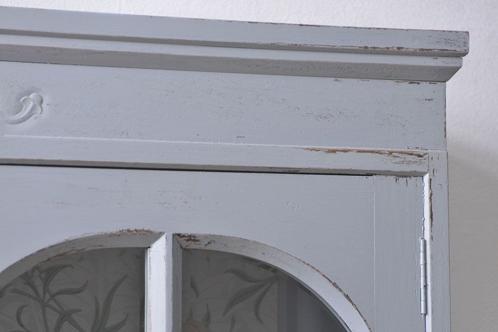 アンティーク家具　アンティークペイント　かわいい二段重ね食器棚(カップボード、収納棚)