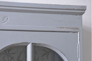 アンティーク家具　アンティークペイント　かわいい二段重ね食器棚(カップボード、収納棚)