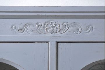 アンティーク家具　アンティークペイント　かわいい二段重ね食器棚(カップボード、収納棚)