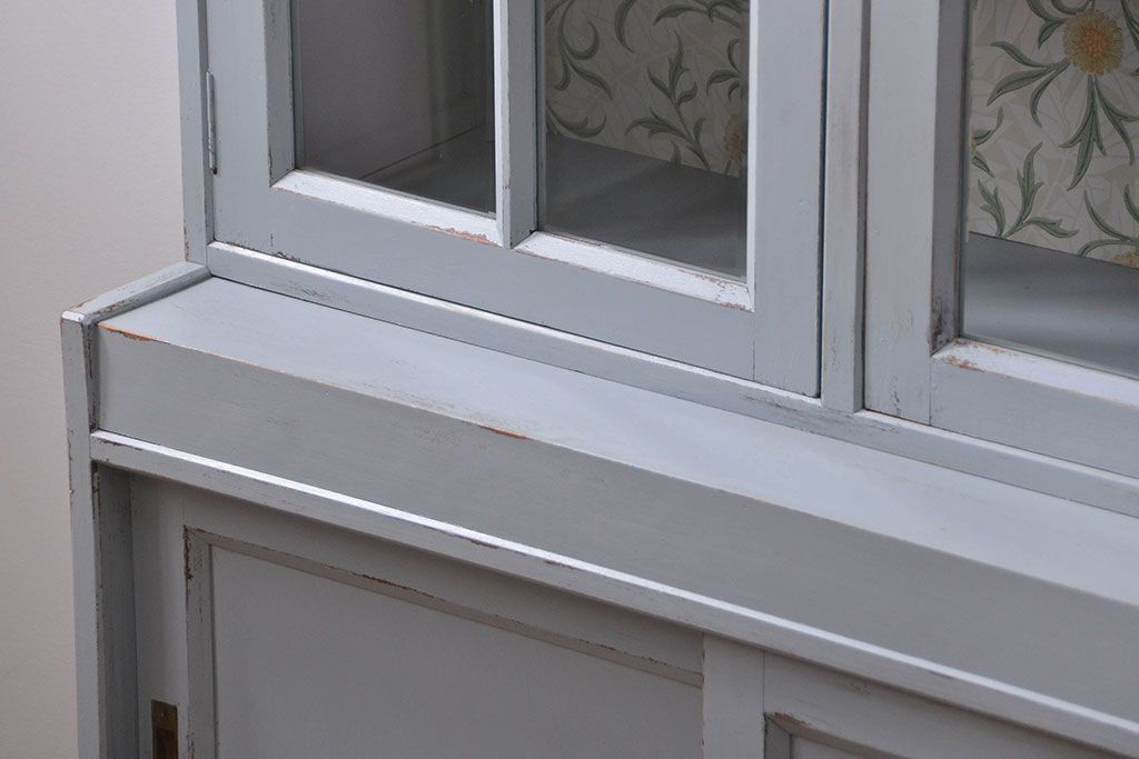 アンティーク家具　アンティークペイント　かわいい二段重ね食器棚(カップボード、収納棚)