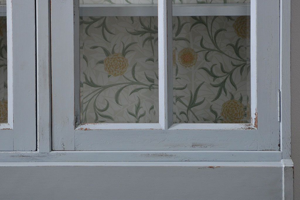 アンティーク家具　アンティークペイント　かわいい二段重ね食器棚(カップボード、収納棚)