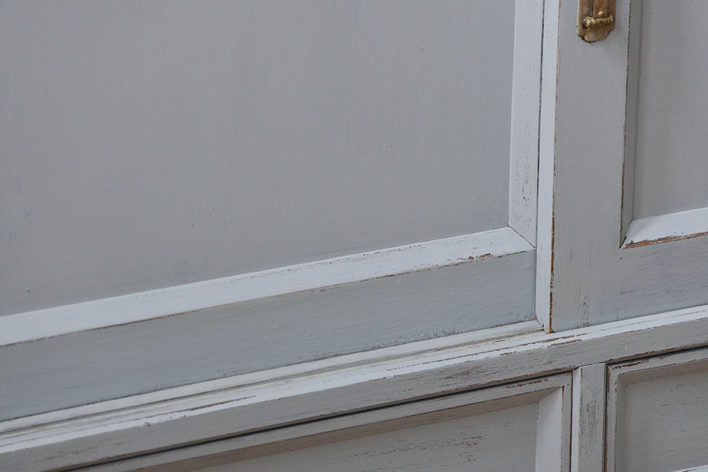 アンティーク家具　アンティークペイント　かわいい二段重ね食器棚(カップボード、収納棚)