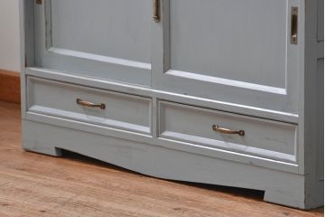 アンティーク家具　アンティークペイント　かわいい二段重ね食器棚(カップボード、収納棚)