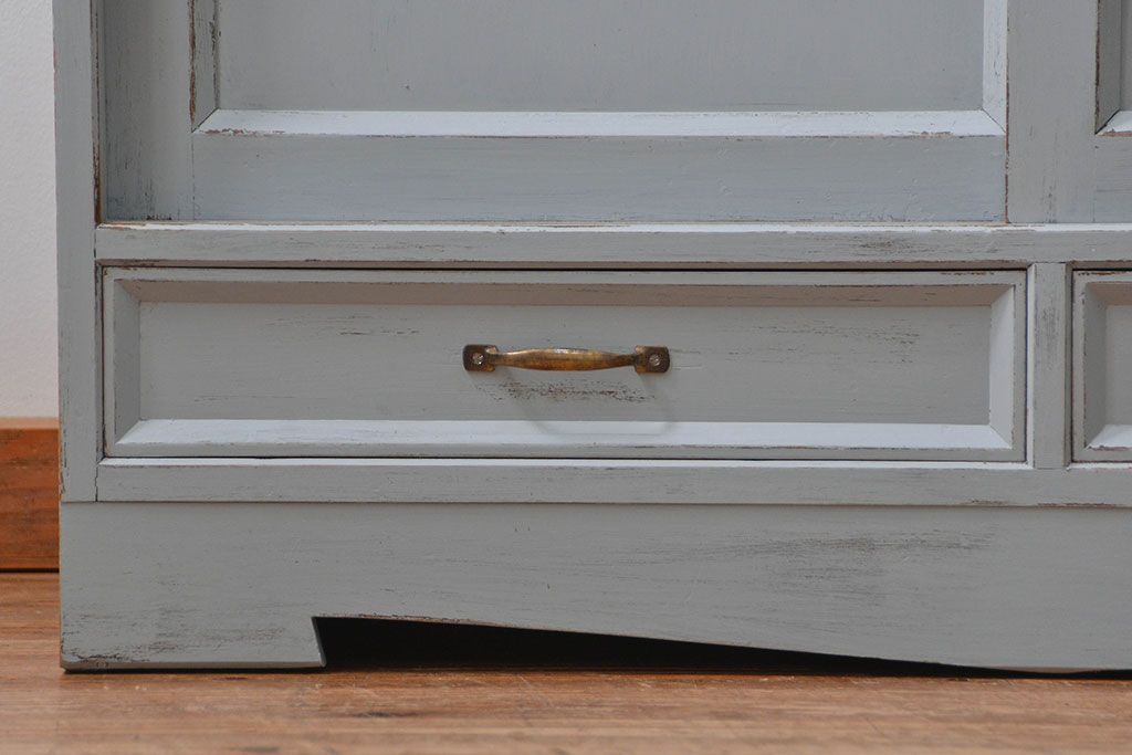 アンティーク家具　アンティークペイント　かわいい二段重ね食器棚(カップボード、収納棚)