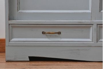 アンティーク家具　アンティークペイント　かわいい二段重ね食器棚(カップボード、収納棚)