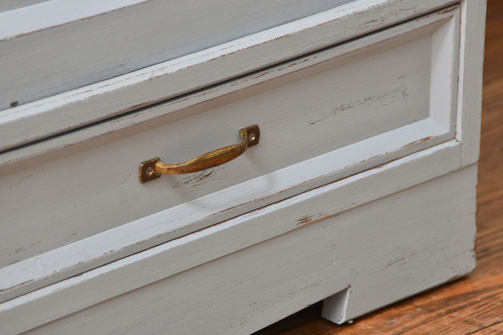 アンティーク家具　アンティークペイント　かわいい二段重ね食器棚(カップボード、収納棚)