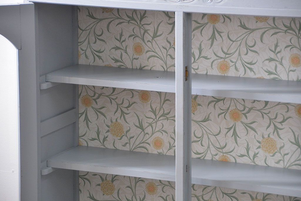 アンティーク家具　アンティークペイント　かわいい二段重ね食器棚(カップボード、収納棚)