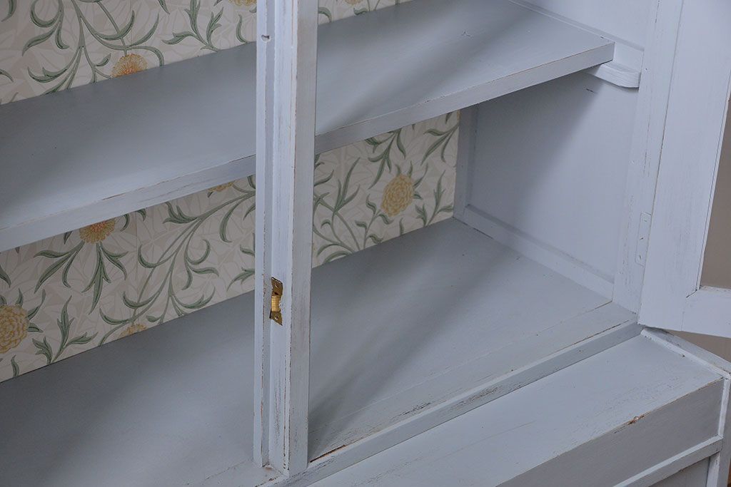 アンティーク家具　アンティークペイント　かわいい二段重ね食器棚(カップボード、収納棚)