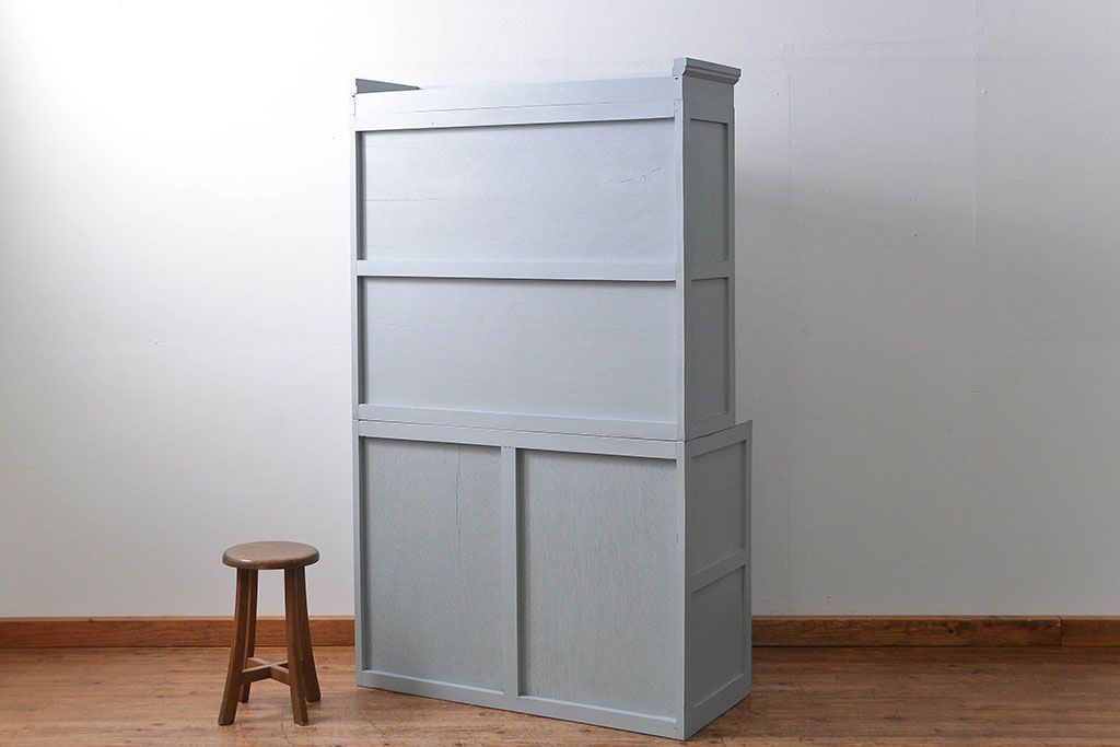 アンティーク家具　アンティークペイント　かわいい二段重ね食器棚(カップボード、収納棚)