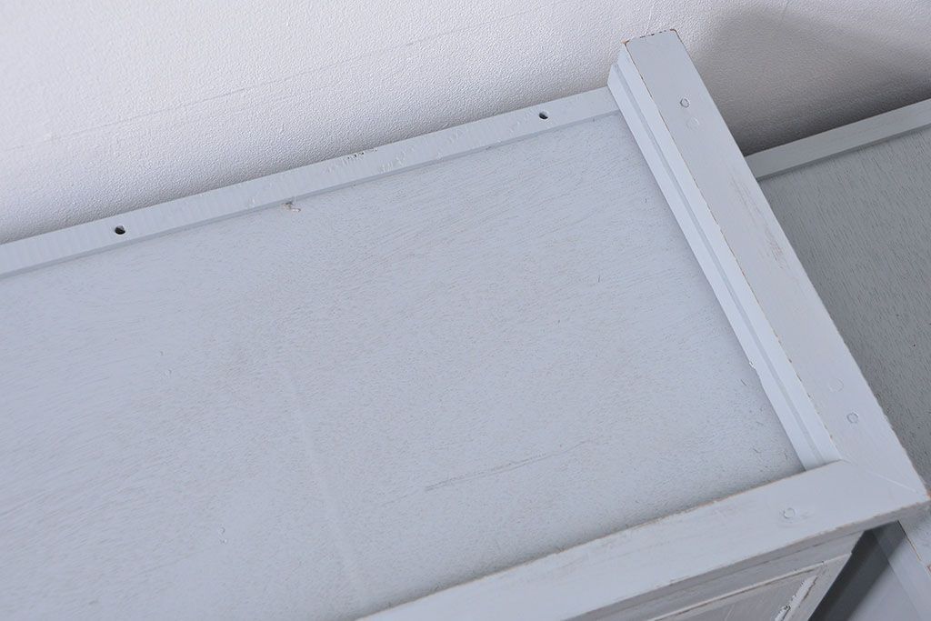 アンティーク家具　アンティークペイント　かわいい二段重ね食器棚(カップボード、収納棚)