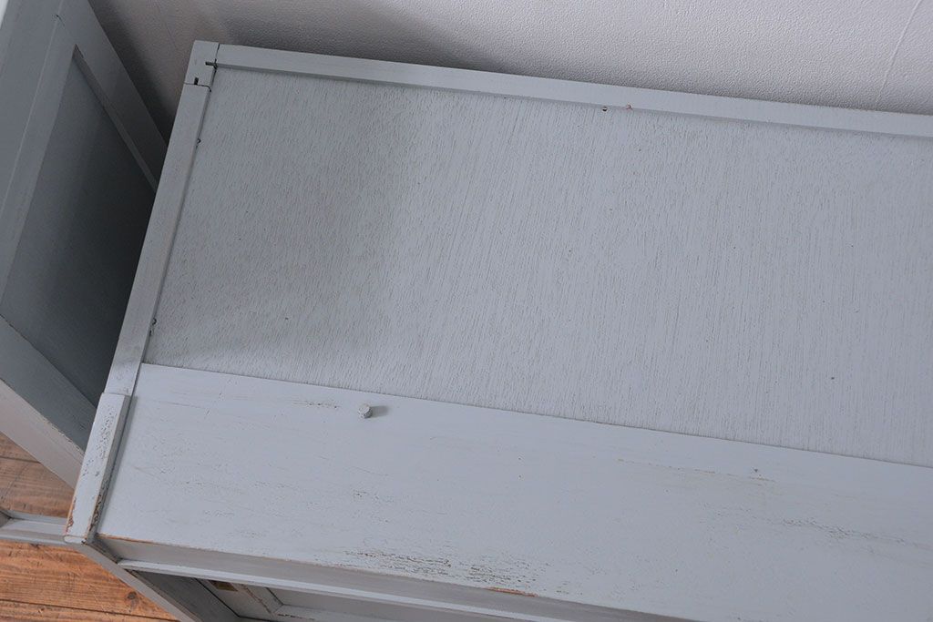 アンティーク家具　アンティークペイント　かわいい二段重ね食器棚(カップボード、収納棚)