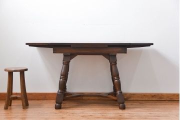 アンティーク家具　フランスアンティーク 寄木細工天板!ドローリーフテーブル(エクステンションテーブル)