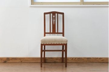 レトロ家具　昭和レトロ アンティークリネン座面のチェア(1)(椅子、イス)