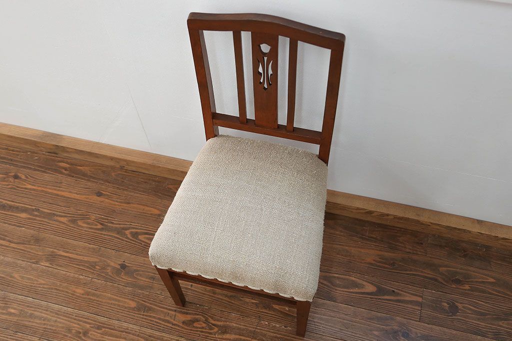 レトロ家具　昭和レトロ アンティークリネン座面のチェア(1)(椅子、イス)