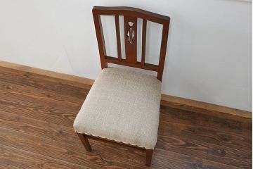 レトロ家具　昭和レトロ アンティークリネン座面のチェア(1)(椅子、イス)