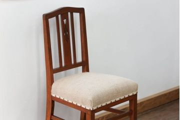 レトロ家具　昭和レトロ アンティークリネン座面のチェア(1)(椅子、イス)