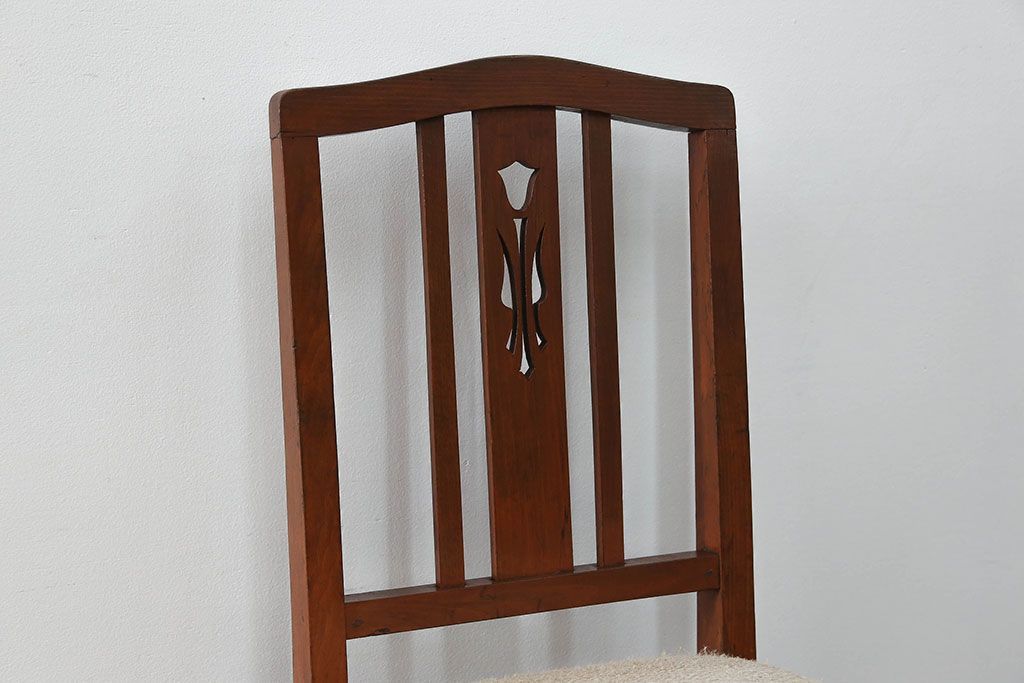 レトロ家具　昭和レトロ アンティークリネン座面のチェア(1)(椅子、イス)