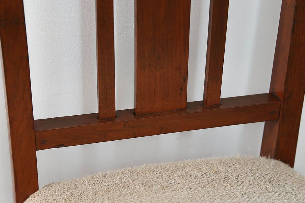 レトロ家具　昭和レトロ アンティークリネン座面のチェア(1)(椅子、イス)