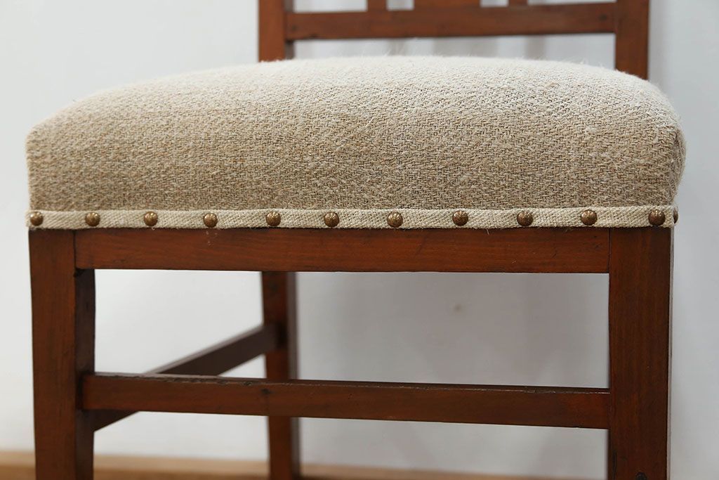 レトロ家具　昭和レトロ アンティークリネン座面のチェア(1)(椅子、イス)