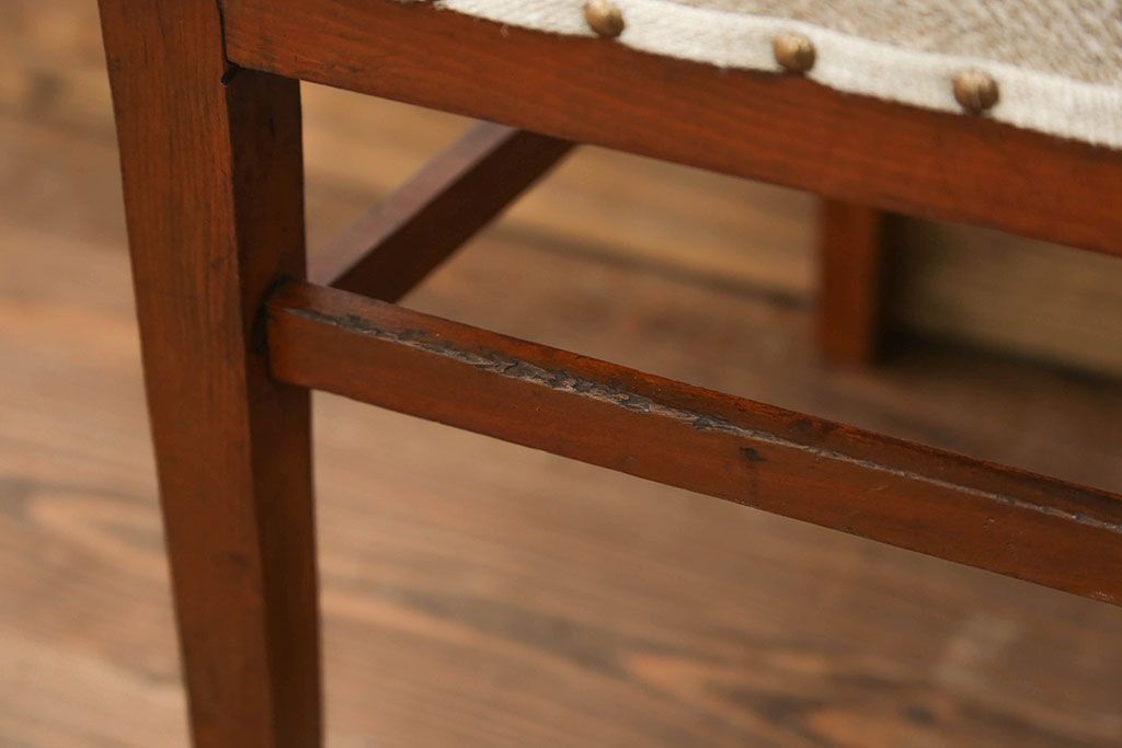 レトロ家具　昭和レトロ アンティークリネン座面のチェア(1)(椅子、イス)