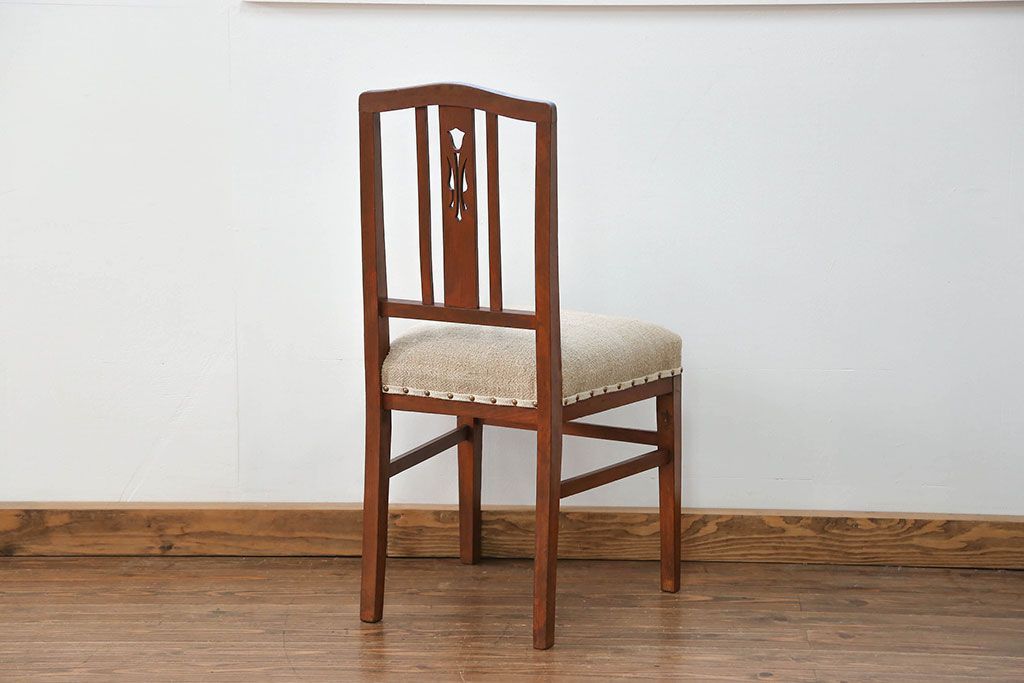 レトロ家具　昭和レトロ アンティークリネン座面のチェア(1)(椅子、イス)