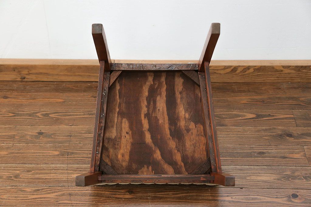 レトロ家具　昭和レトロ アンティークリネン座面のチェア(1)(椅子、イス)