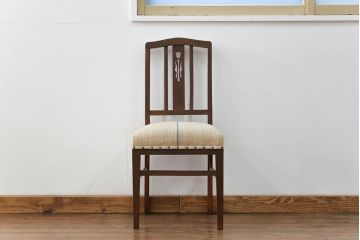 レトロ家具　昭和レトロ アンティークリネン座面のチェア(2)(椅子、イス)