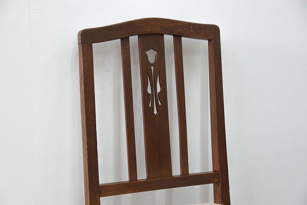 レトロ家具　昭和レトロ アンティークリネン座面のチェア(2)(椅子、イス)