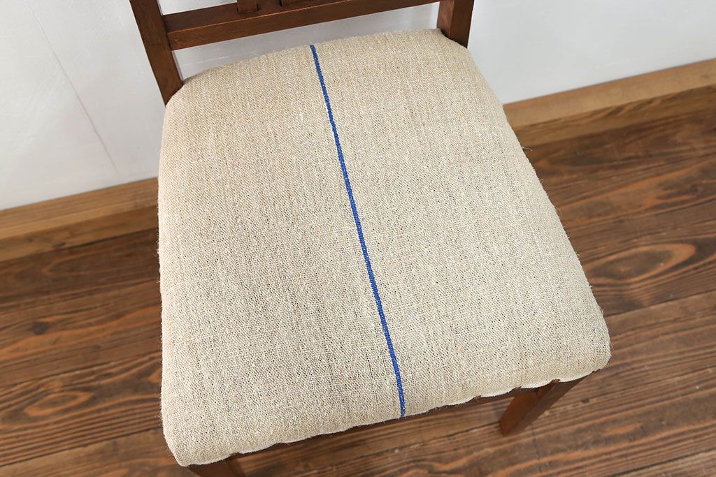 レトロ家具　昭和レトロ アンティークリネン座面のチェア(2)(椅子、イス)